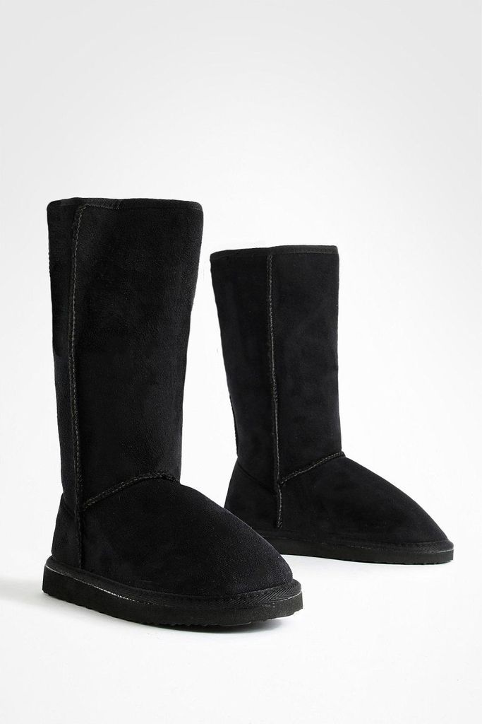 Womens Calf High Cosy Shoe Boots - Black - 3, Black
