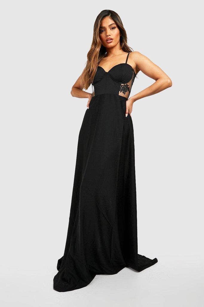 Womens Contrast Lace Corset Maxi Dress - Black - 8, Black