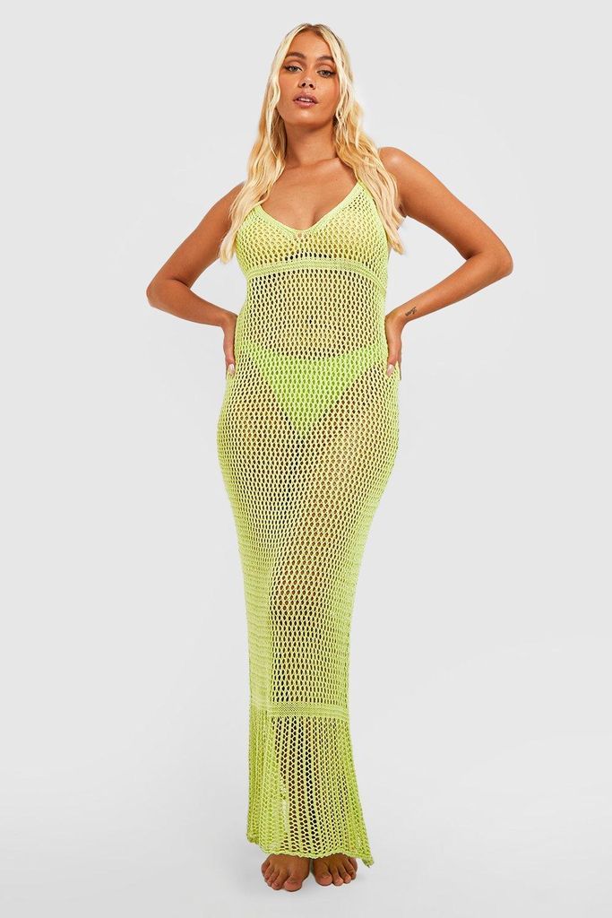 Womens Crochet Strappy Maxi Beach Dress - Green - M, Green