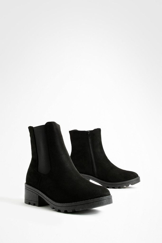 Womens Block Heel Chelsea Boots - Black - 3, Black