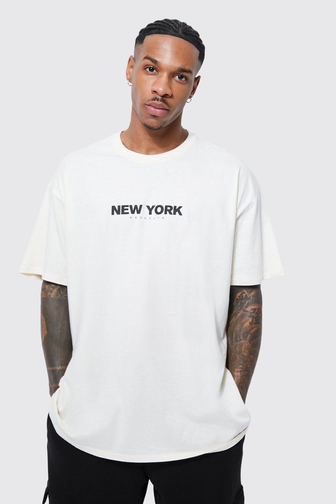 Men's Oversized New York Print T-Shirt - White - M, White