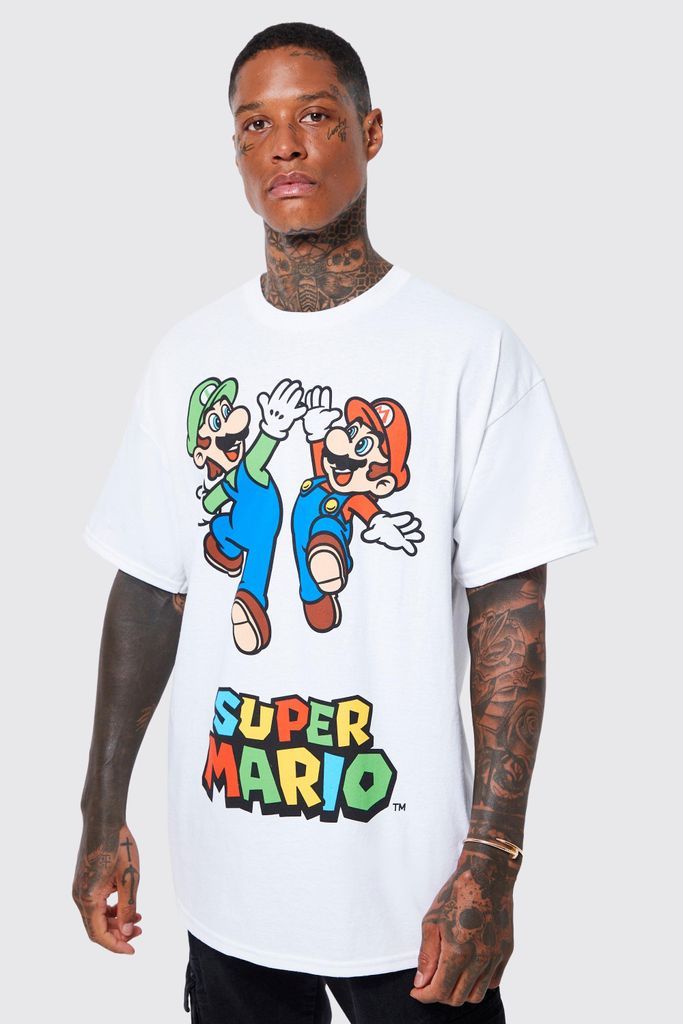 Men's Oversized Super Mario License T-Shirt - White - S, White