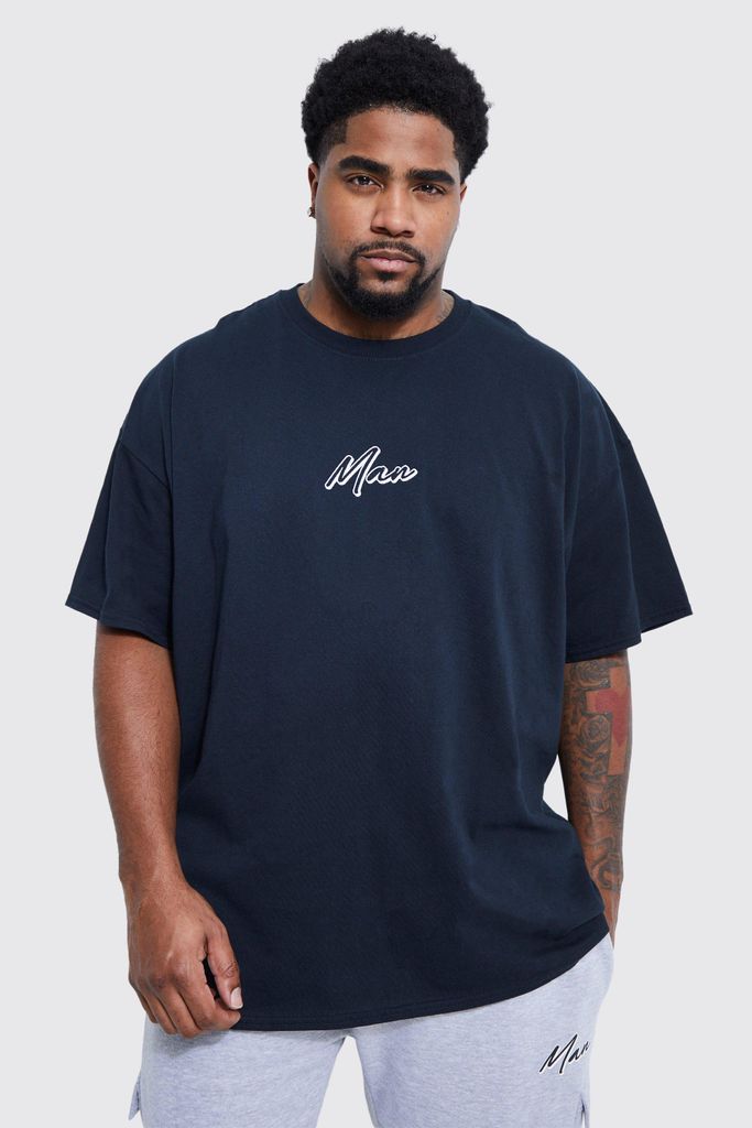 Men's Plus Man Branded Embroidered T-Shirt - Black - Xxxl, Black
