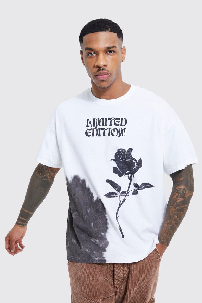 Men's Oversized Smoke Rose Grphic T-Shirt - White - S, White