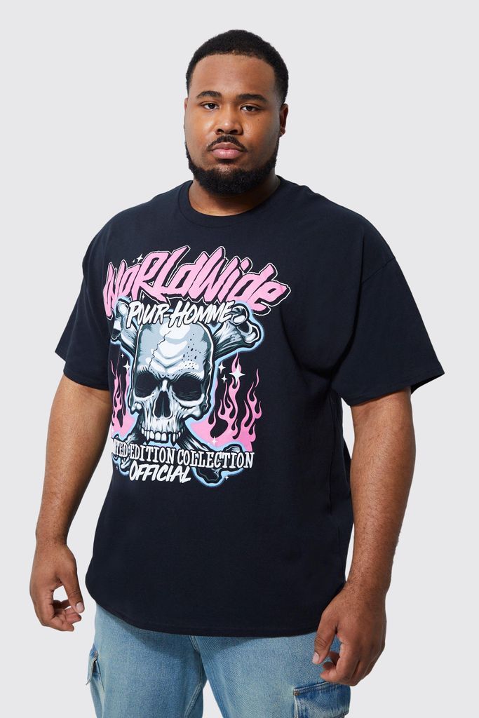 Men's Plus Oversized Skull Flames Graphic T-Shirt - Black - Xxxl, Black
