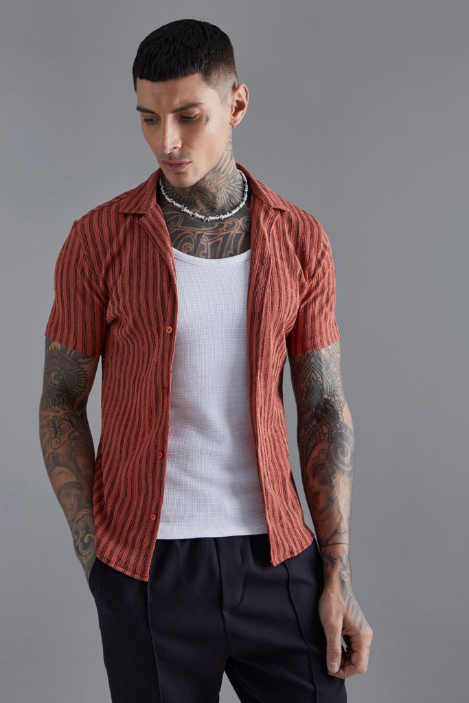 Men's Short Sleeve Revere Stripe Muscle Shirt - Orange - S, Orange