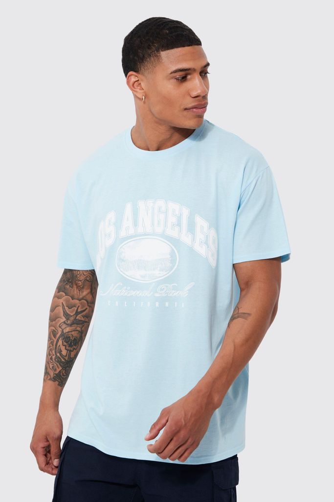 Men's Oversized Los Angeles Varsity Graphic T-Shirt - Blue - S, Blue