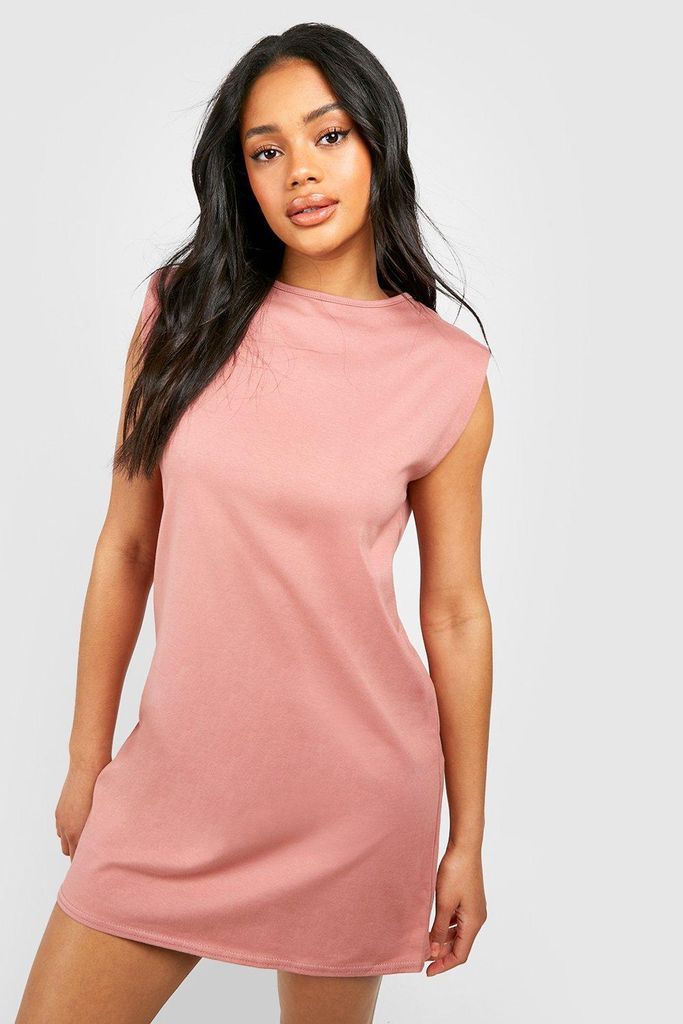 Womens Cotton Shoulder Pad T-Shirt Dress - Pink - 18, Pink