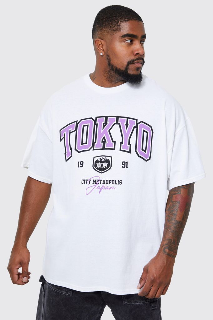 Men's Plus Tokyo Varsity Print T-Shirt - White - Xxxl, White