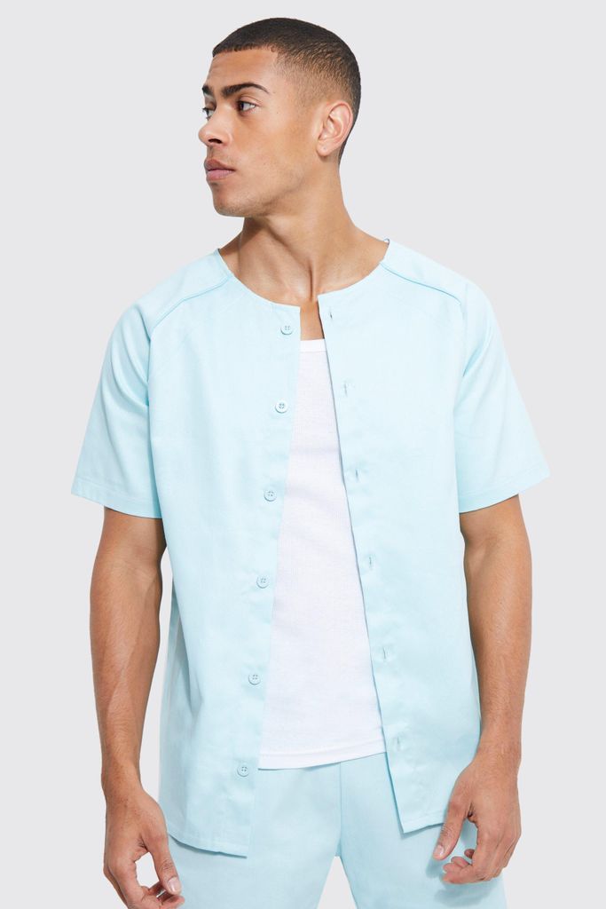 Men's Short Sleeve Tonal Baseball Twill Shirt - Blue - S, Blue