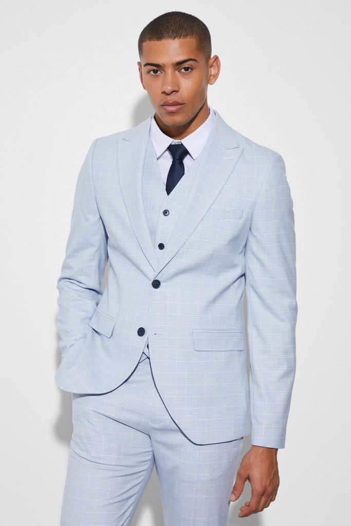 Men's Slim Single Breasted Micro Check Suit Jacket - Cream - 34, Cream