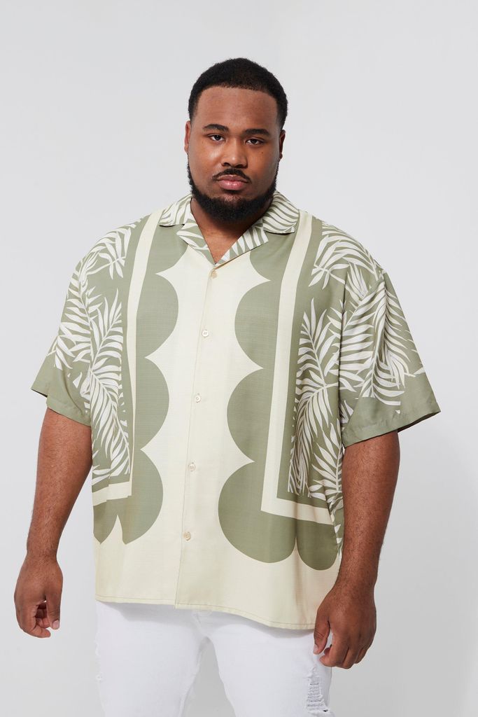 Men's Plus Oversized Boxy Palm Slub Shirt - Green - Xxxl, Green