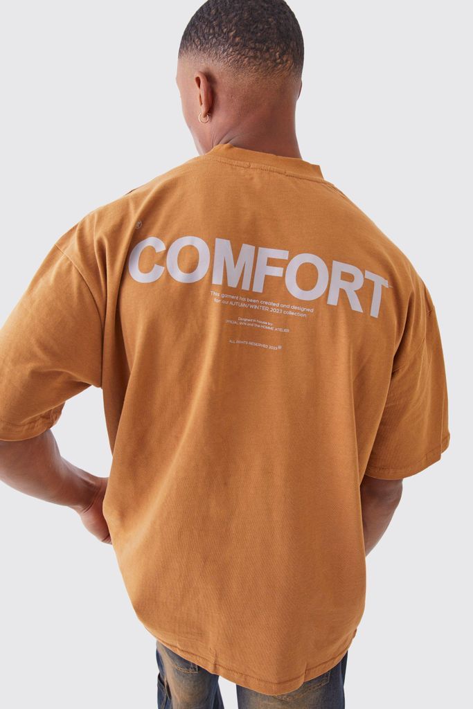 Men's Oversized Extended Neck Heavyweight Comfort T-Shirt - Brown - S, Brown