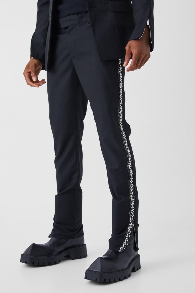 Men's Skinny Fit Embellished Trouser - Black - 28, Black