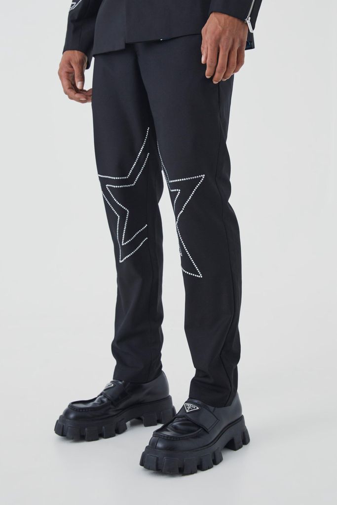 Men's Slim Fit Trouser With Rhinestone Embellishment - Black - 28, Black