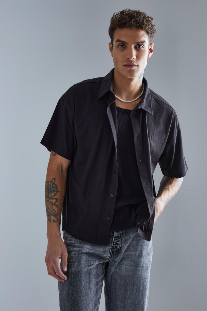 Men's Short Sleeve Boxy Jersey Shirt - Black - S, Black