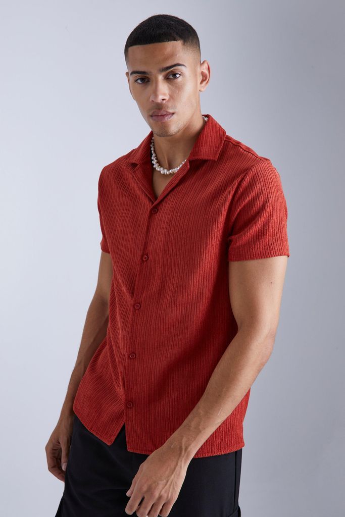 Men's Short Sleeve Textured Flat Rib Shirt - S, Red