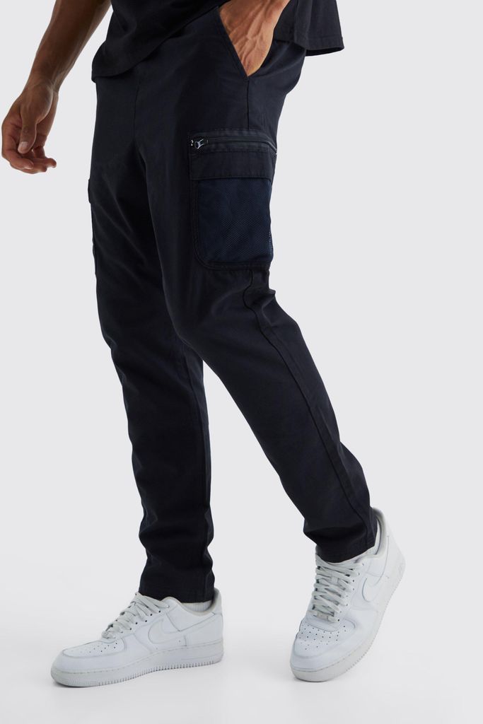 Men's Tall Elastic Comfort Mesh Pocket Cargo Trouser - Black - S, Black
