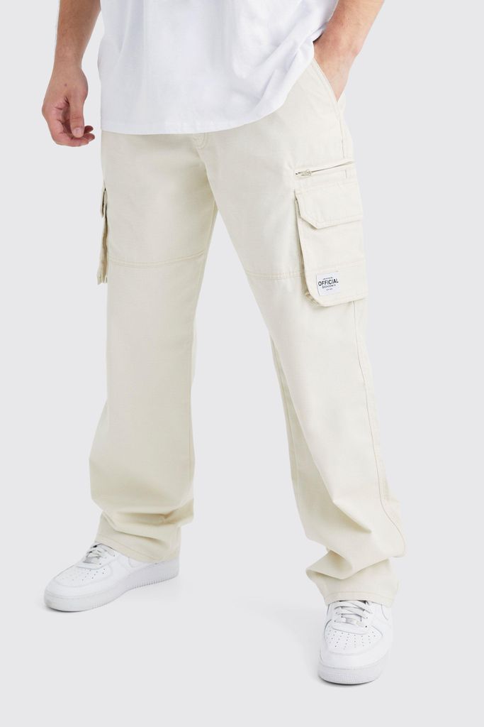 Men's Tall Fixed Ripstop Cargo Zip Trouser With Woven Tab - Beige - 30, Beige
