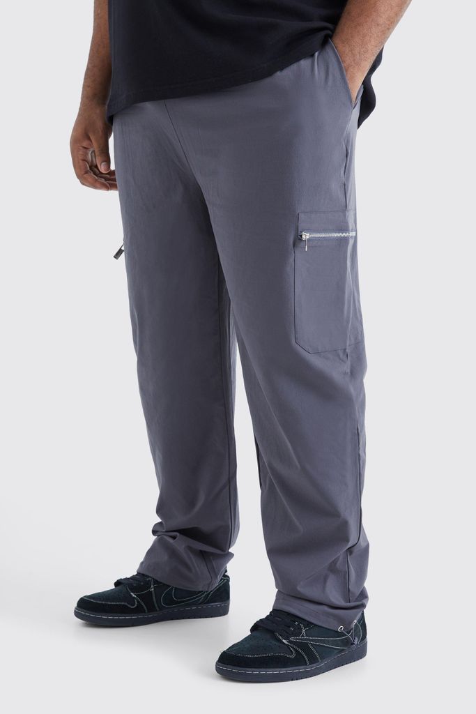 Men's Plus Elasticated Waist Slim Technical Stretch Cargo Trouser - Grey - Xxxl, Grey