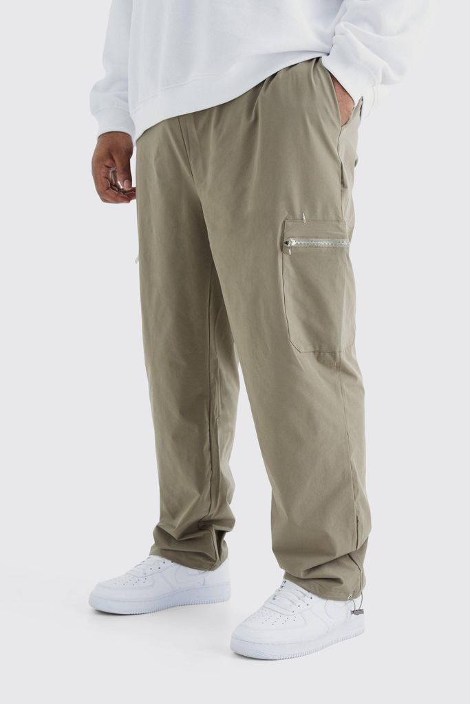 Men's Plus Elasticated Waist Slim Technical Stretch Cargo Trouser - Beige - Xxxl, Beige