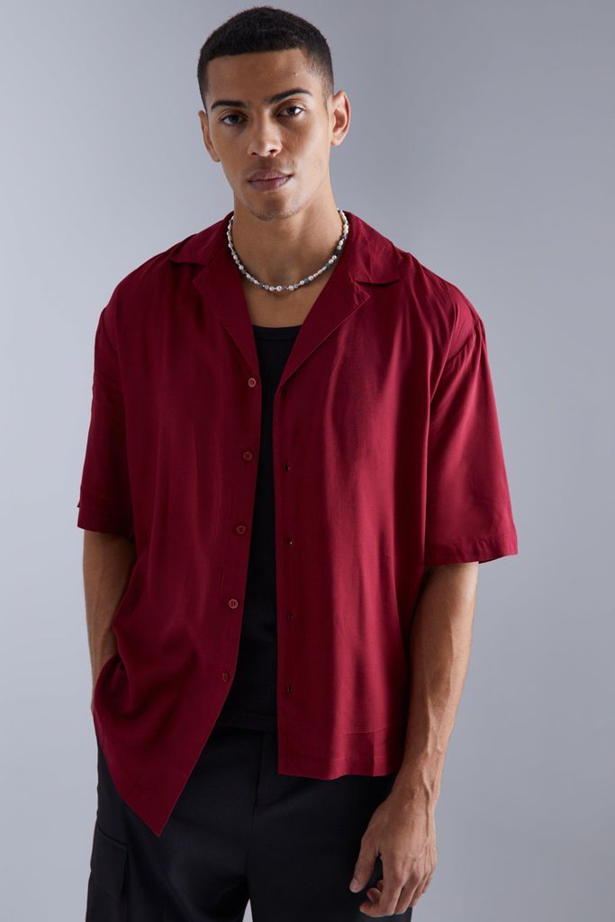 Men's Short Sleeve Asymetric Hem Shirt - Red - S, Red