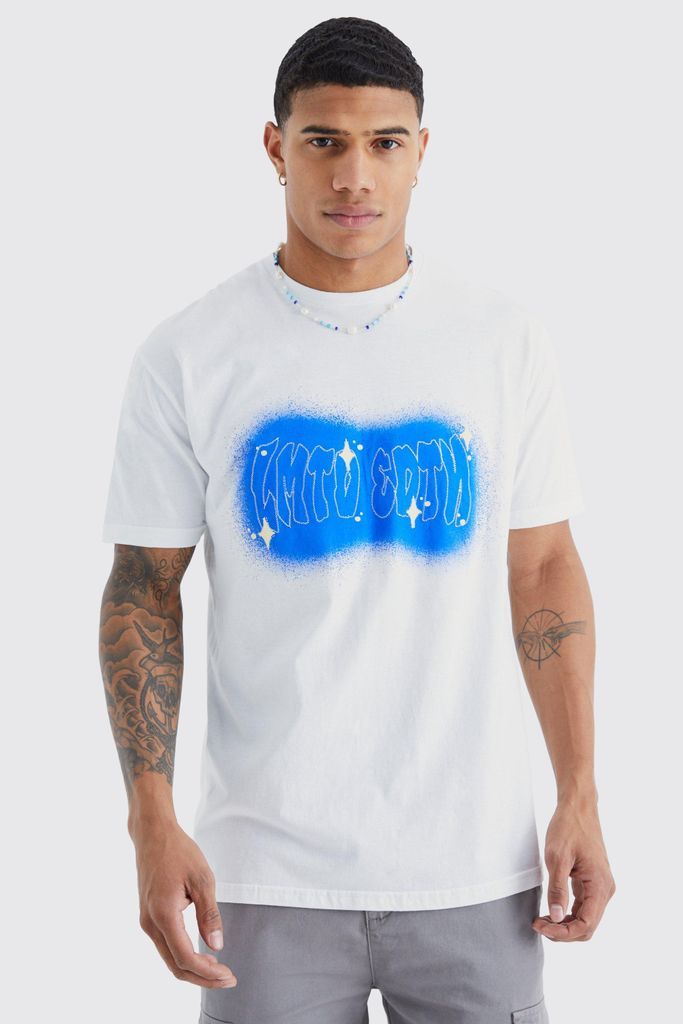 Men's Oversized Spray Graphic T-Shirt - White - S, White
