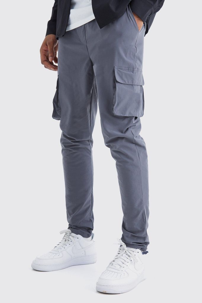 Men's Tall Elasticated Skinny Technical Stretch Cargo Trouser - Grey - L, Grey