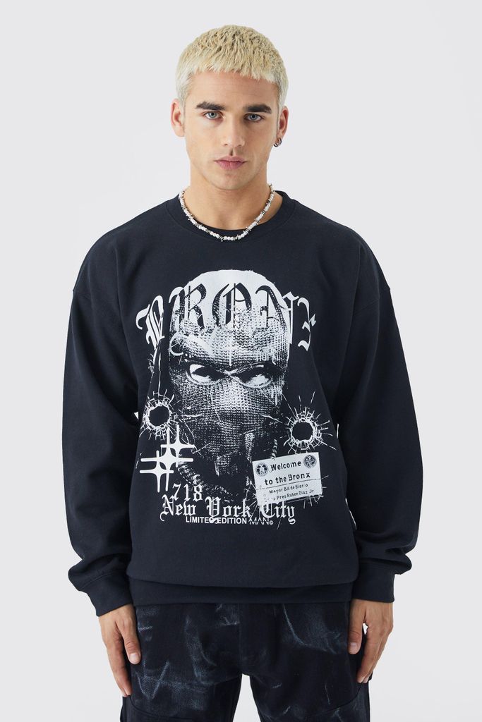 Men's Oversized Bronx Graphic Sweatshirt - Black - S, Black