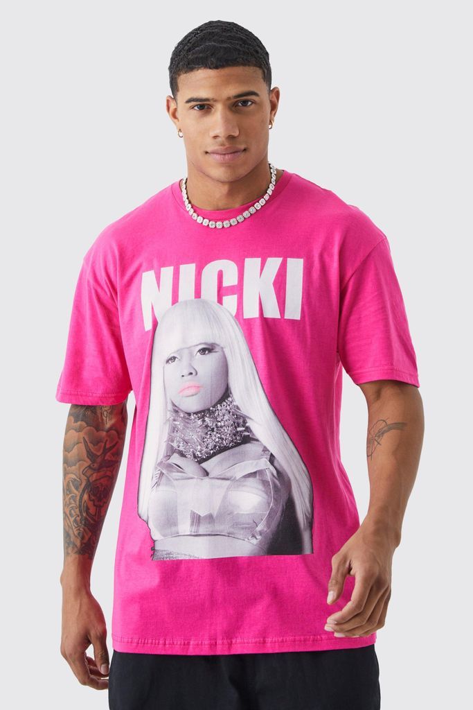 Men's Oversized Nicki Minaj Overdye License T-Shirt - Pink - S, Pink