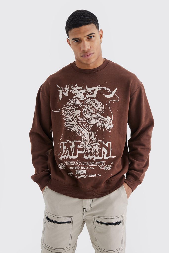 Men's Oversized Graphic Sweatshirt - Brown - S, Brown