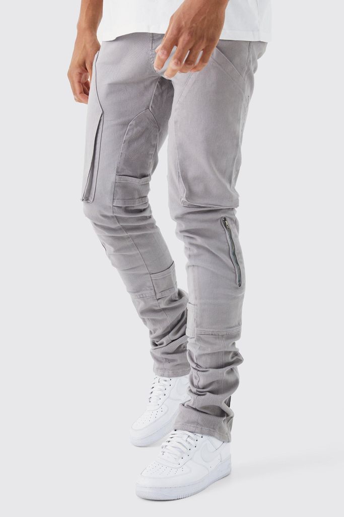 Men's Tall Fixed Waist Skinny Stacked Gusset Strap Cargo Trouser - Grey - 30, Grey