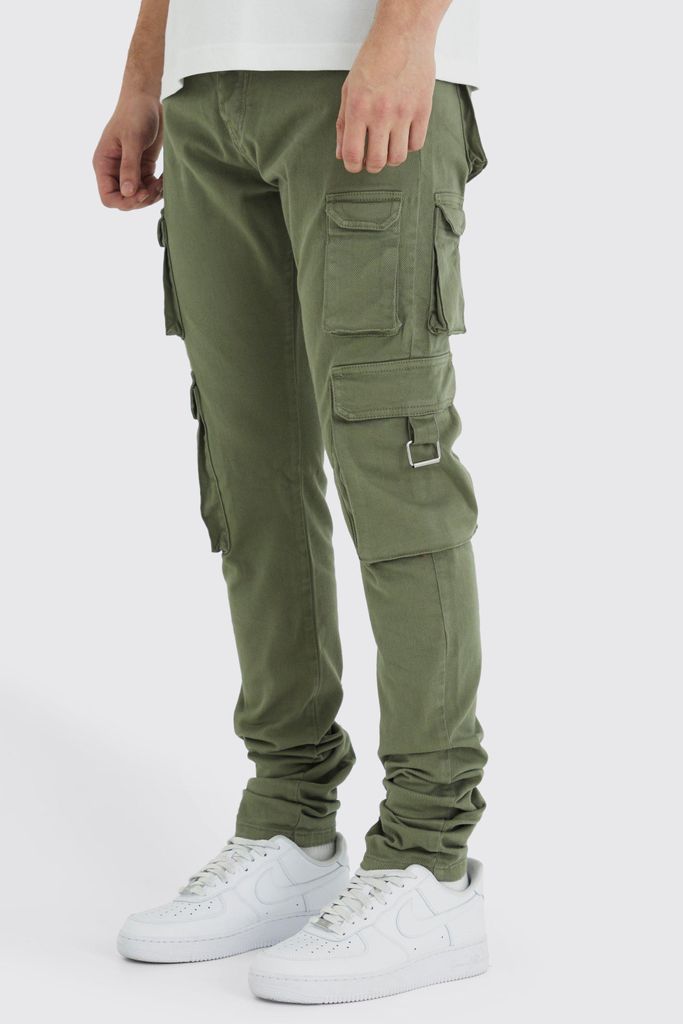Men's Tall Fixed Waist Skinny Stacked Multi Cargo Trouser - Green - 30, Green