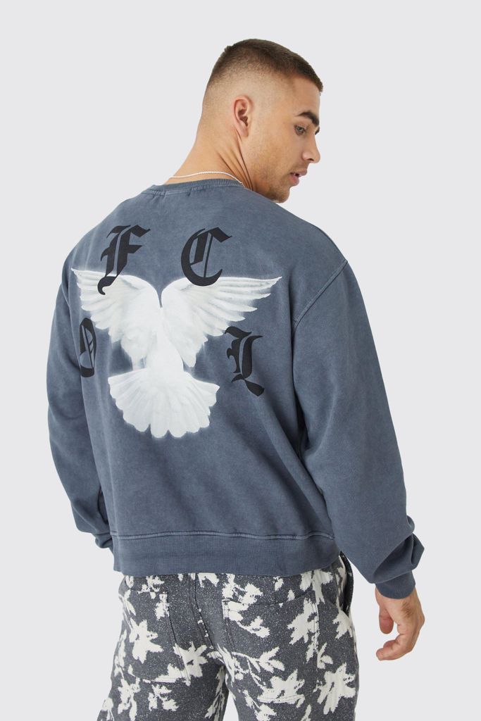 Men's Oversized Boxy Acid Washed Graphic Sweatshirt - Grey - S, Grey