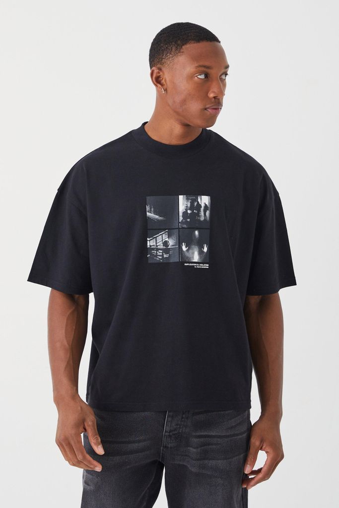 Men's Oversized Boxy Heavyweight Puff Print T-Shirt - Black - S, Black