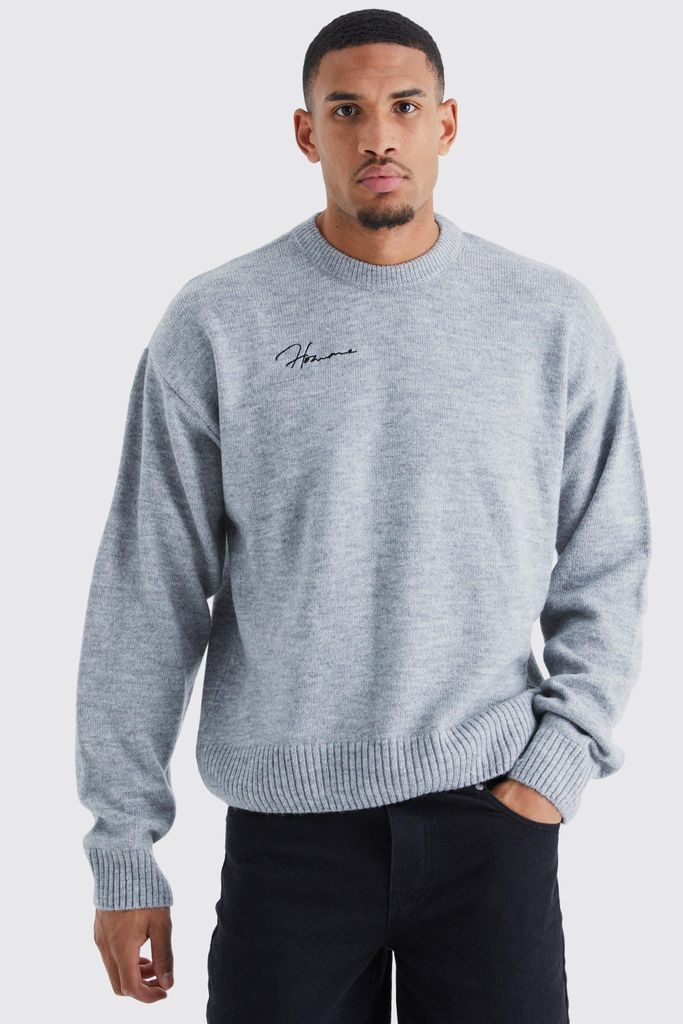 Men's Tall Boxy Homme Extended Neck Brushed Rib Knit Jumper - Grey - S, Grey