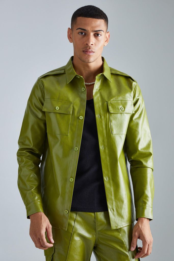 Men's Pu Longsleeve Patch Pocket Shirt - Green - S, Green