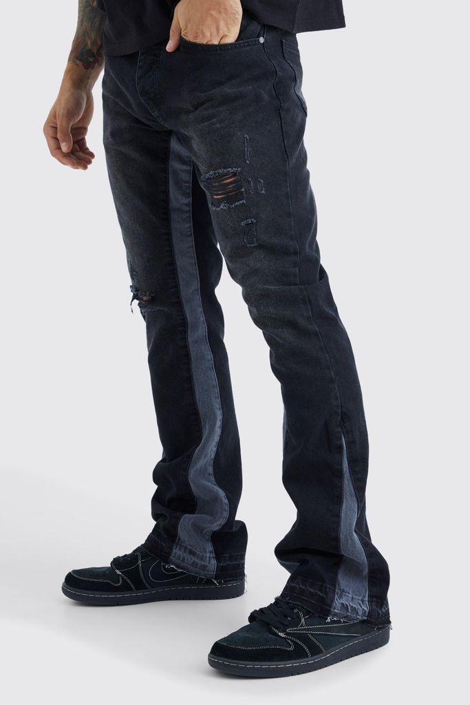 Men's Slim Flare Distressed Panel Jeans - Black - 28S, Black