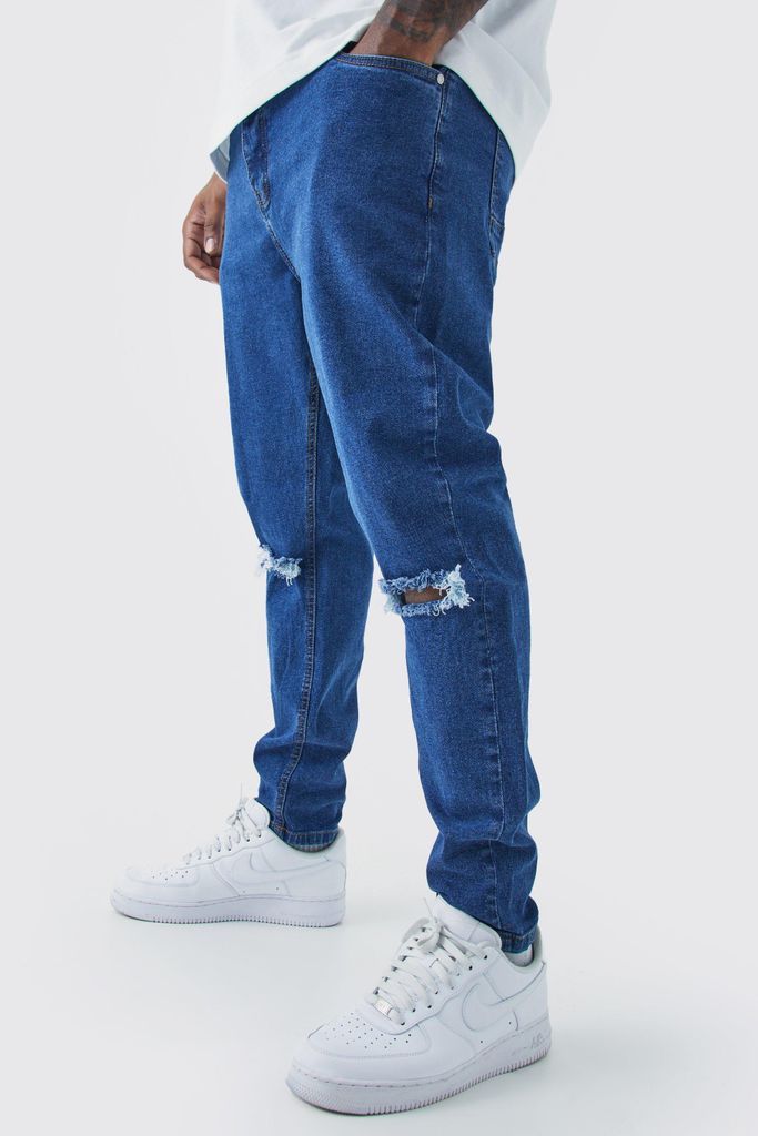 Men's Plus Super Skinny Stretch Ripped Knee Jeans - Blue - 38, Blue