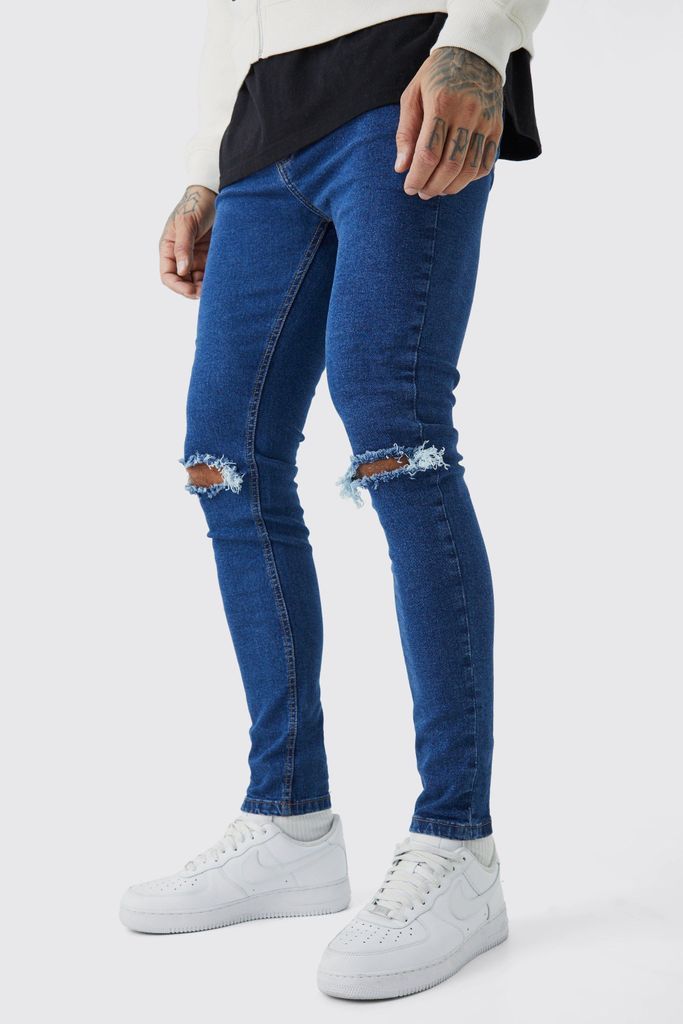 Men's Tall Super Skinny Stretch Ripped Knee Jeans - Blue - 30, Blue