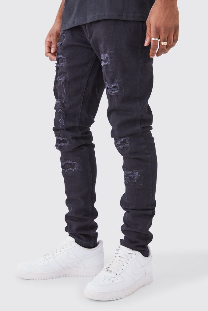 Men's Tall Skinny Stacked Distressed Ripped Jeans - Black - 30, Black