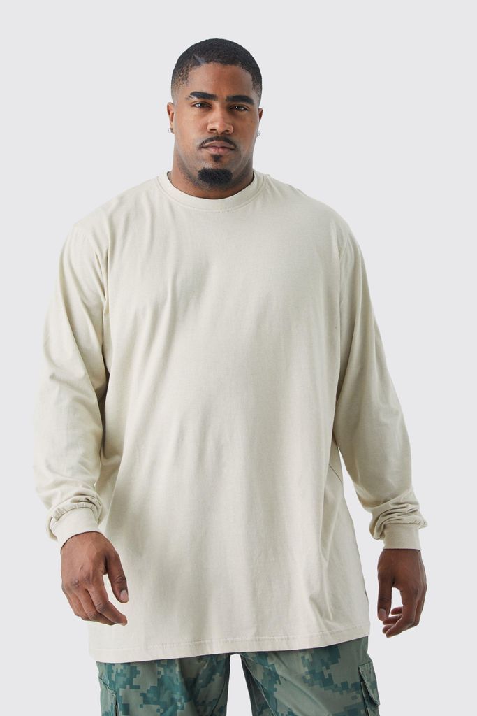 Men's Plus Long Sleeve T-Shirt - Beige - Xxxl, Beige