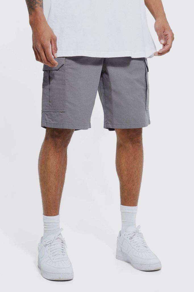 Men's Relaxed Elastic Waist Ripstop Cargo Short - Grey - S, Grey