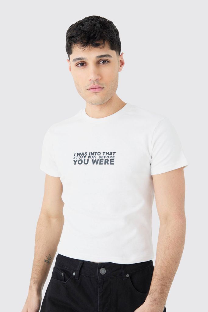 Men's Shrunken Heavy Interlock Graphic Slogan T-Shirt - White - S, White