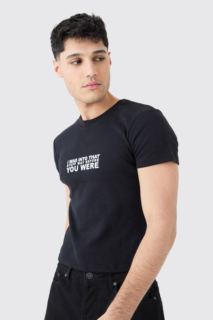 Men's Shrunken Heavy Interlock Graphic Slogan T-Shirt - Black - S, Black