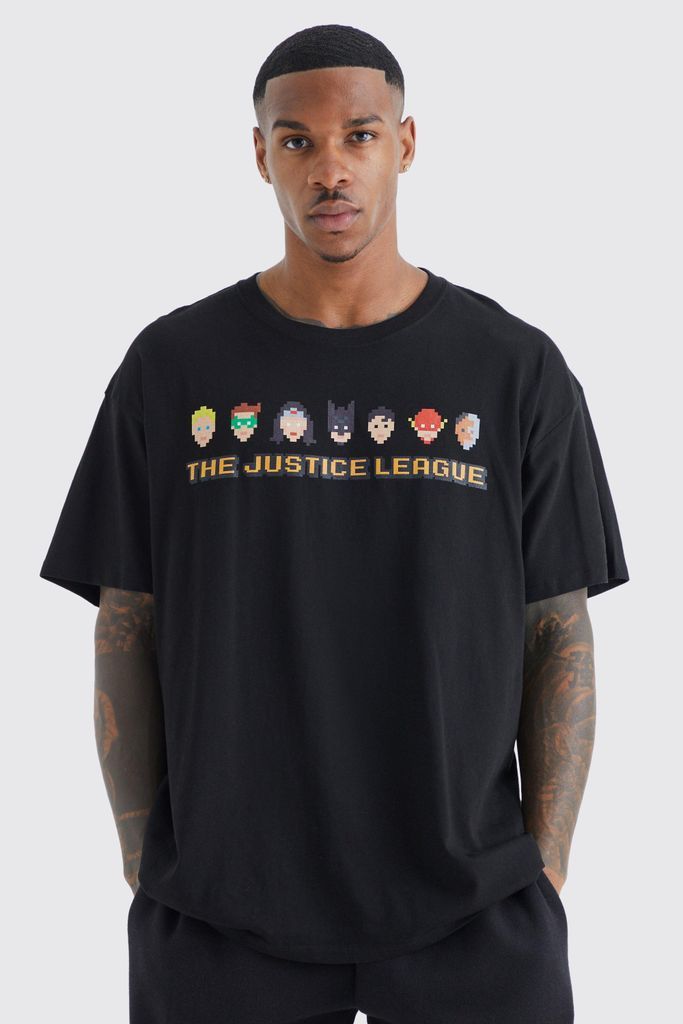 Men's Oversized Pixel Justice League License T-Shirt - Black - S, Black