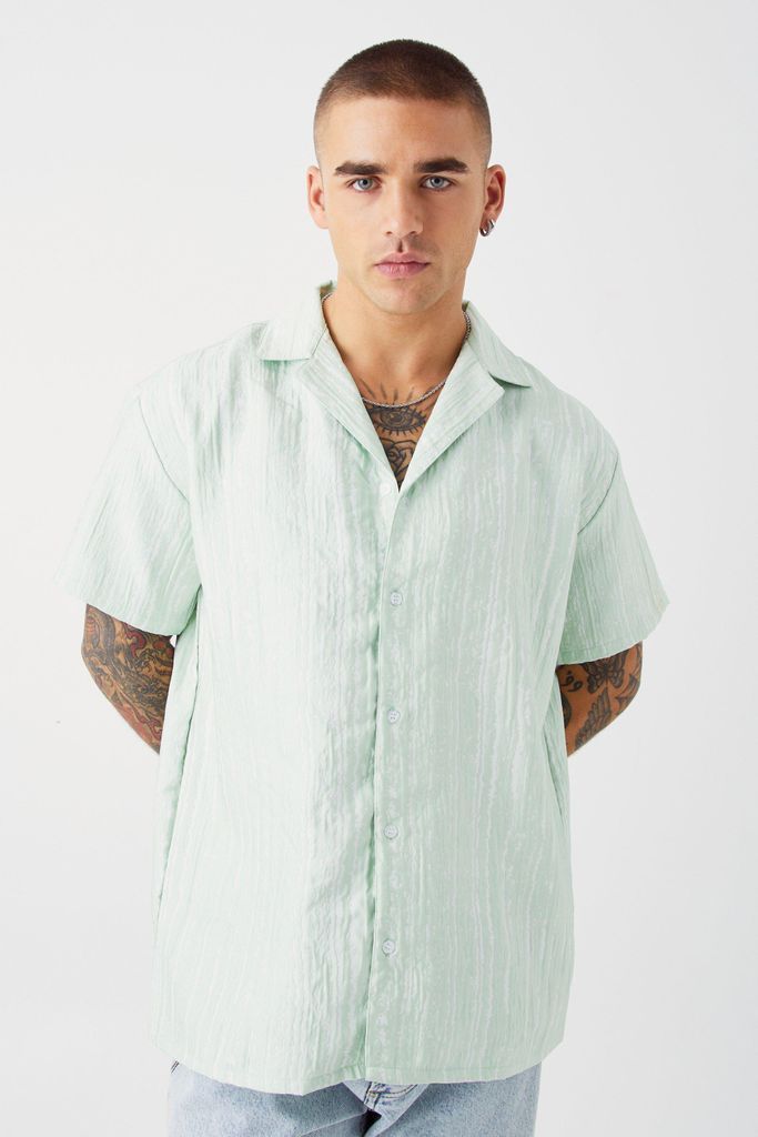 Men's Short Sleeve Oversized Cracked Texture Shirt - Green - S, Green