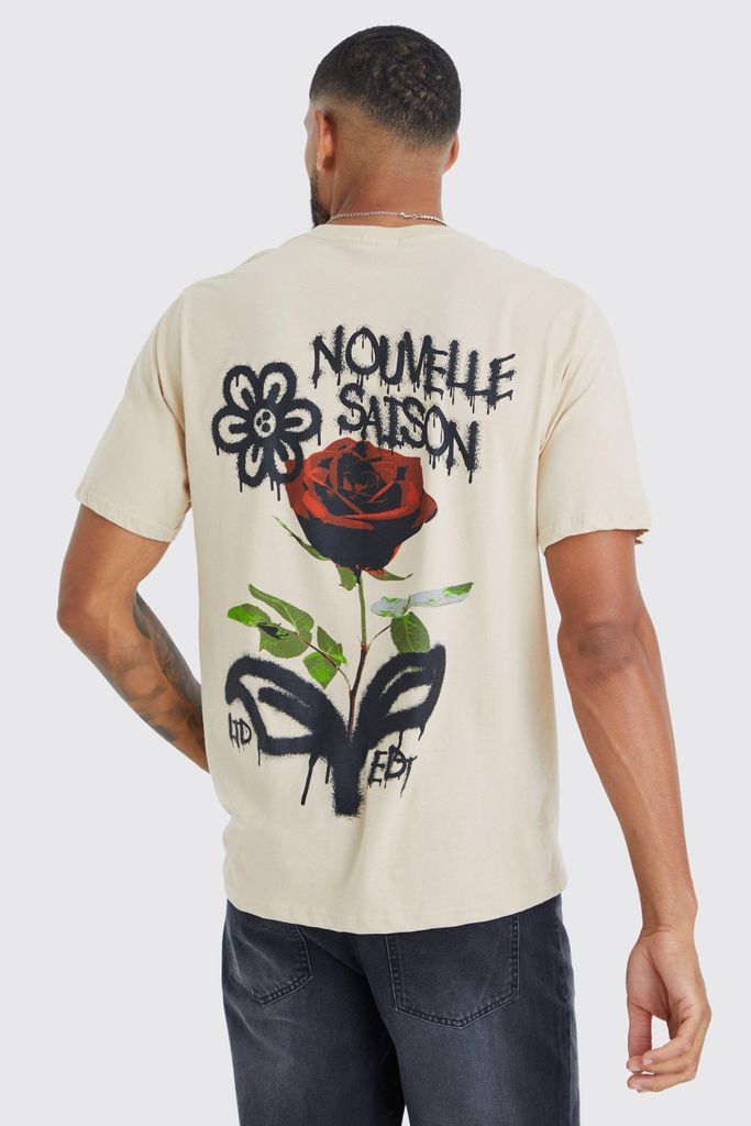 Men's Tall Pixilated Graffiti Floral T-Shirt - Cream - S, Cream
