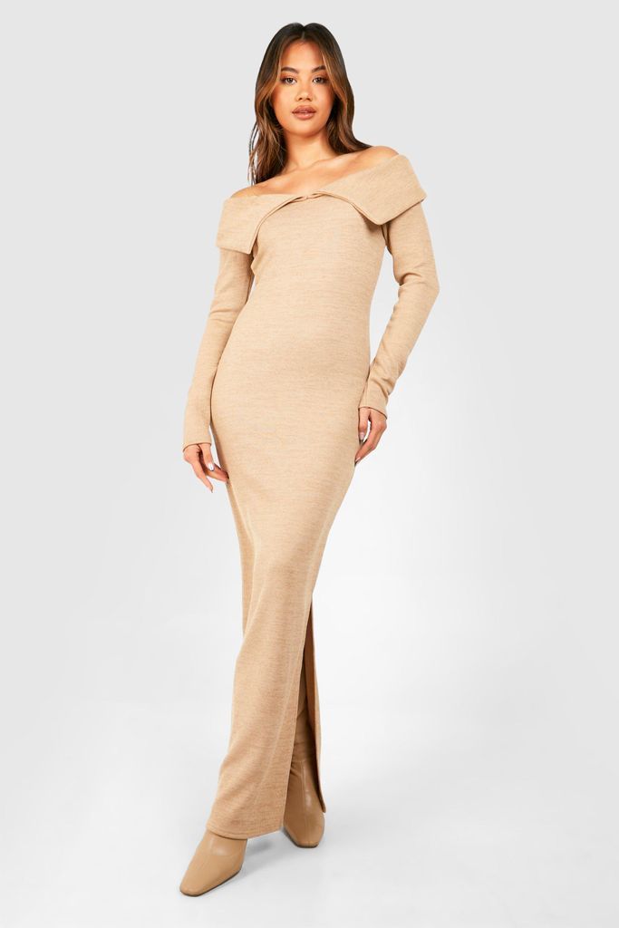 Womens Bardot Heavy Rib Long Sleeve Maxi Dress - Beige - 8, Beige