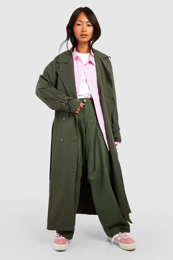 Womens Belted Cuff Detail Trench Coat - Green - 8, Green